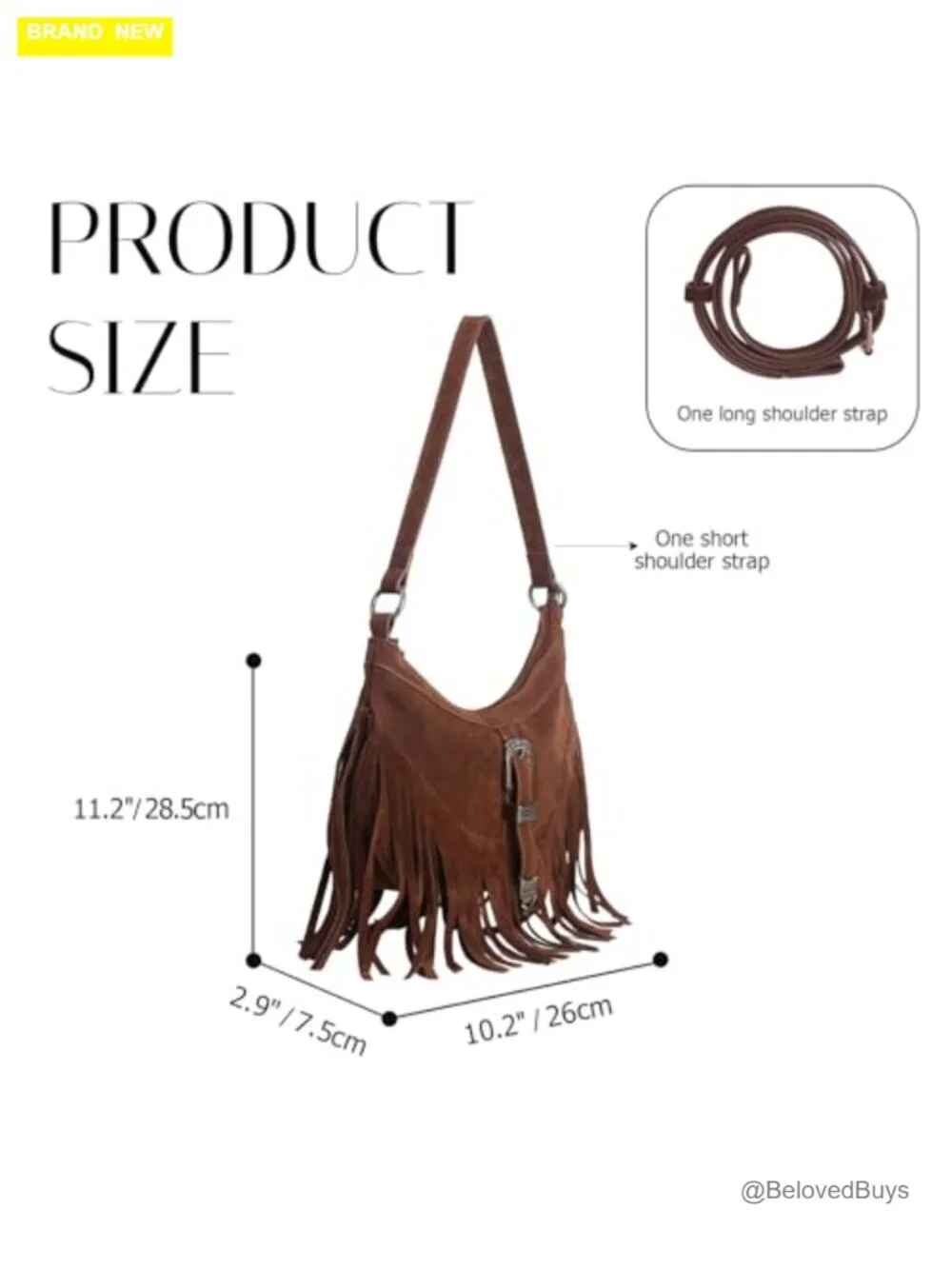 Vegan Suede Fringe Hobo Purse with Tassel Crossbody Shoulder Bag